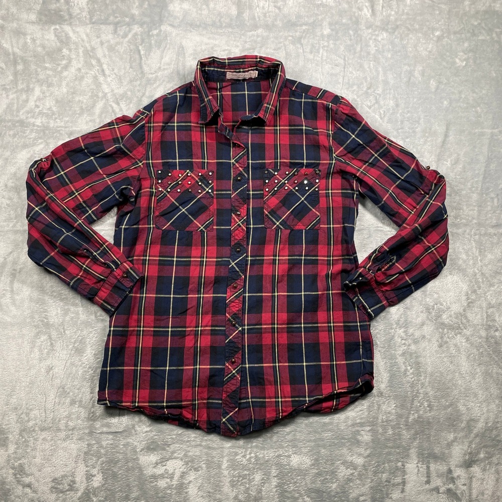 Drôle de Copine Paris Plaid Studded Western Shirt Womens Red Blue Size L